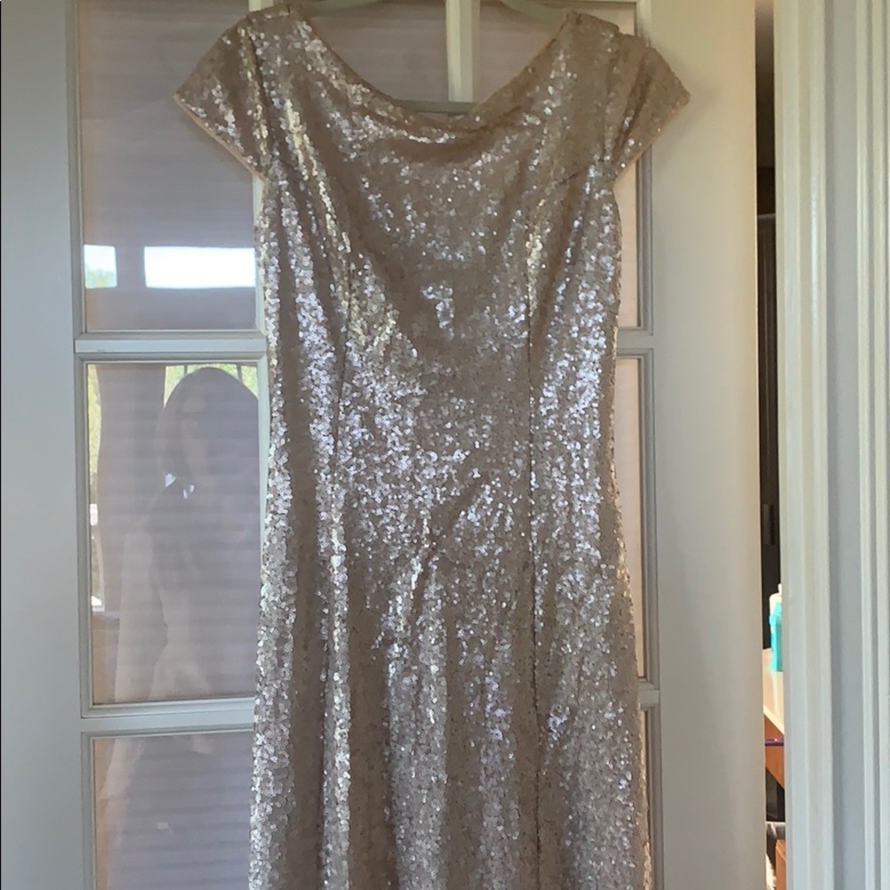 Rose Gold Cowl backed Sequined gown